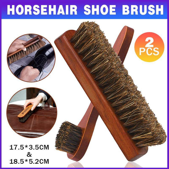 2X Horsehair Shoe Brush Wood Handle Leather Boots Daubers Applicators Cleaning - Aimall