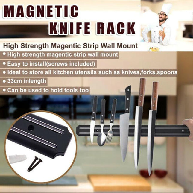 2X Magnetic Knife Rack Magnet Wall Mount Holder Strip Utensil Shelf Kitchen Tool - Aimall