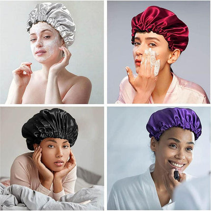 Women's Sleep Cap Elastic Satin Bonnet Wide Band Curly Hair Pure Sleeping Hat AU - Aimall