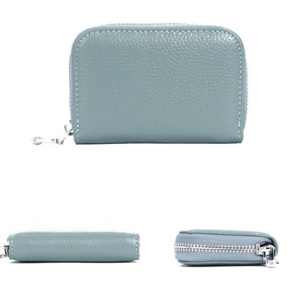 Women Zip Leather Wallet Card Holder Blocking Coin Purse Pouch Short Wallet RFID - Aimall