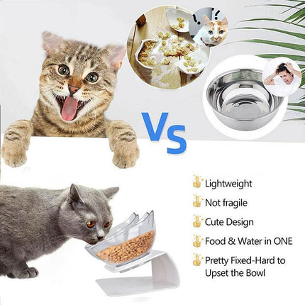 Double Cat Bowl Pet Bowls Stand Dog Elevated Feeder Food Water Raised Lifted AU - Aimall