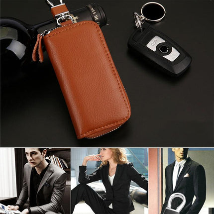 Genuine Leather Key Wallet Zipper Coin Bag Storage Card NFC Pouch Purse 4Colours - Aimall