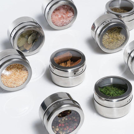 12PCS Kitchen Magnetic Spice Jars Pot Holders Storages Rack Herb Stainless Steel - Aimall