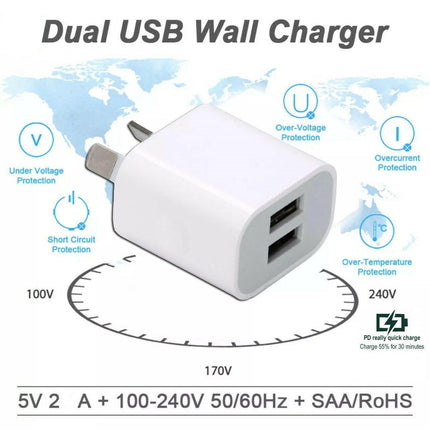 5V2A Dual USB Wall Charger AU PLUG Power Adapter Cable For iPhone 678 X 11 iPad - Aimall