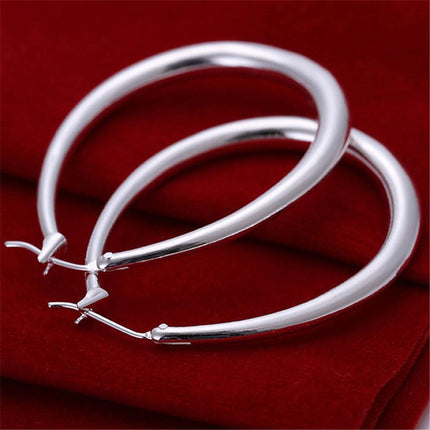 Stunning 925 Sterling Silver Filled SP Large Oval Hoop Huggie Earrings AU Stock - Aimall