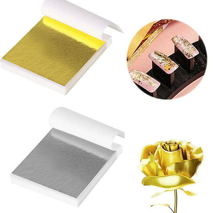 100x Gilding Gold Silver Leaf Sheet Book Foil Paper Decorating Nails Art Craft - Aimall