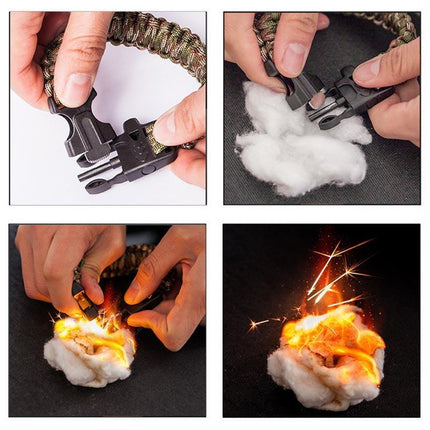 Outdoor Emergency 5 In 1 Survival Paracord Bracelet Flint Starter Whistle Compas Aimall