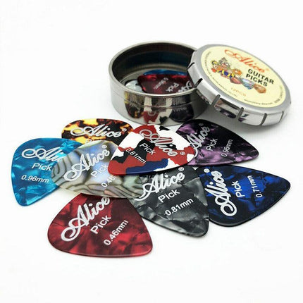 NEW 12PCS Celluloid Acoustic Alice Guitar Picks Pick Set Bulk + Case Box Tin AU - Aimall