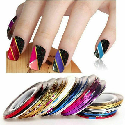 32PCS Nail Striping Tape Metallic Laser Line Sticker Rolls Manicure DIY Mixed AU - Aimall