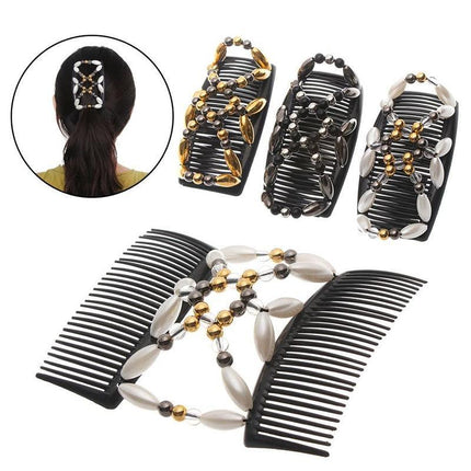 Beaded Stretchy Easy Magic Hair Comb Elastic Double Hair Clip Hair Accessories - Aimall