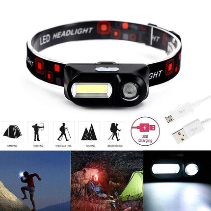 Super Bright Waterproof Head Torch Headlight LED USB Rechargeable Headlamp Fish - Aimall