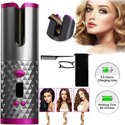 LCD Cordless Auto Rotating Hair Curler Hair Waver Curling Iron Wireless Ceramic - Aimall