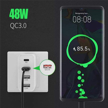 48W QUALCOMM QC3.0 4 PORT TYPE C FAST WALL CHARGER PLUG Adapter AU STOCK - Aimall