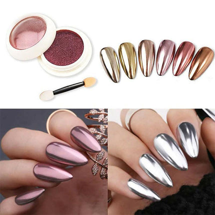 6 Colour Nail Mirror Effect Powder High Pigment Glitter Nail Art Dust Manicure A - Aimall