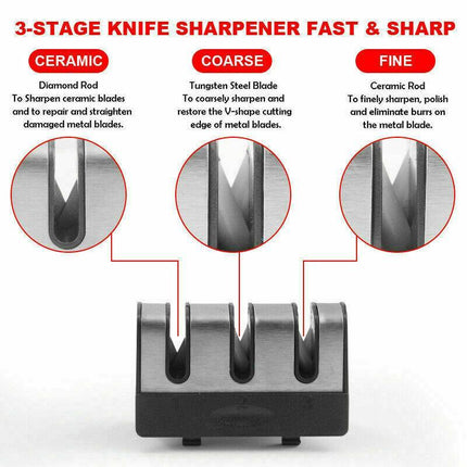 AU Knife Sharpener 3 Stage Kitchen Diamond Sharp Knives Scissor Sharpening Tool - Aimall