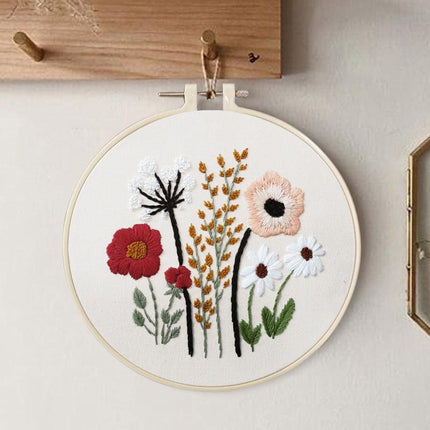 DIY Flowers Pattern Embroidery Kits Craft Beginner Needlepoint Hoop Cross Stitch - Aimall