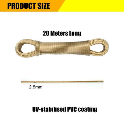 Clothes Line Cord Replacement UV Steel Wire Rope PVC coat 2.5mm × 20m Clotheline - Aimall