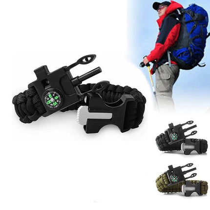 Outdoor Emergency 5 In 1 Survival Paracord Bracelet Flint Starter Whistle Compas Aimall