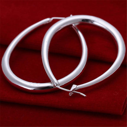 Stunning 925 Sterling Silver Filled SP Large Oval Hoop Huggie Earrings AU Stock - Aimall