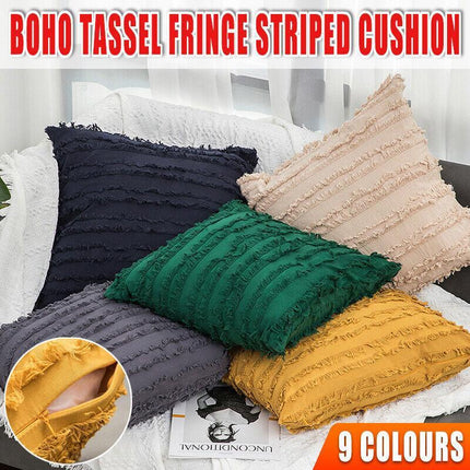 Boho Tassel Fringe Striped Cushion Cover Soft Home Decor Sofa Throw Pillow Case - Aimall