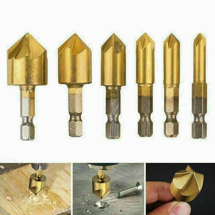 6X Chamfer Countersink Deburring Drill Bit 6Pcs Crosshole Cutting Metal Tools AU - Aimall