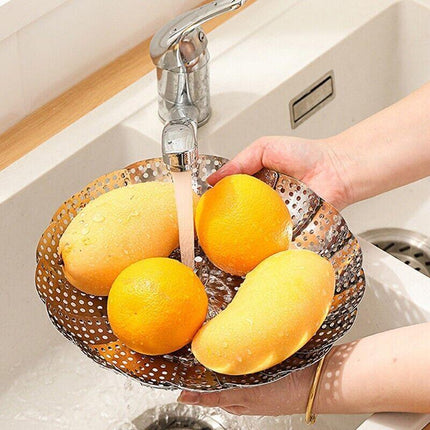 26CM Steam Vegetable Basket Stainless Steel Tray Mesh Cook Dish Folding Steamer - Aimall