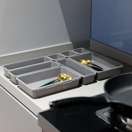 8pcs/set Drawer Desk Draw Cutlery Storage Tray Office/Home Kitchen Organizer Box - Aimall