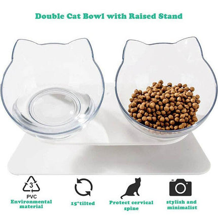 Double Cat Bowl Pet Bowls Stand Dog Elevated Feeder Food Water Raised Lifted AU - Aimall