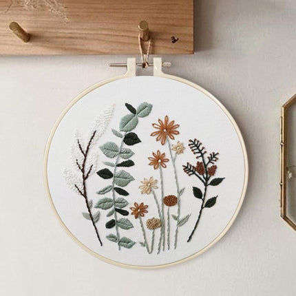 DIY Flowers Pattern Embroidery Kits Craft Beginner Needlepoint Hoop Cross Stitch - Aimall