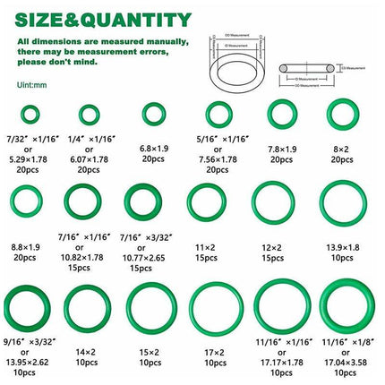 270 Pcs Air Conditioning O Ring Assortment Kit Green Air Con 18 Sizes Oring Gas - Aimall