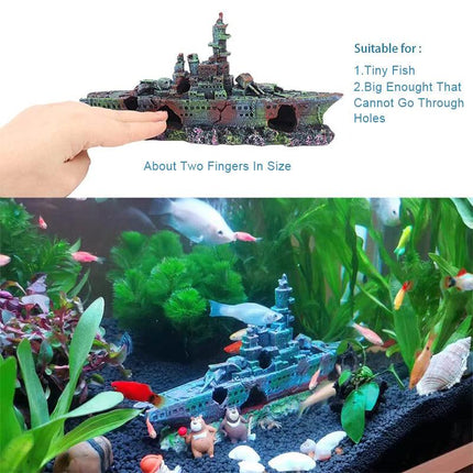 NEW Aquarium Shipwreck Ship Fish Tank Resin Sunken Ship Fishing Hiding Pot Decor - Aimall