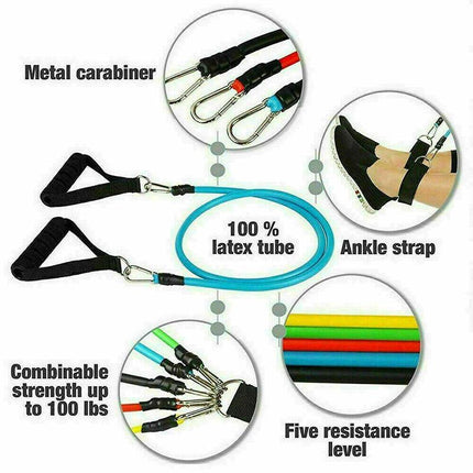 11PCS Yoga Strap Latex Resistance Bands Exercise Home Gym Tube Fitness ElasticAU - Aimall