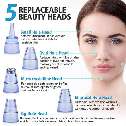 AU Vacuum Blackhead Remover Facial Skin Pore Acne Pimple 5Sucker Cleaner Machine - Aimall