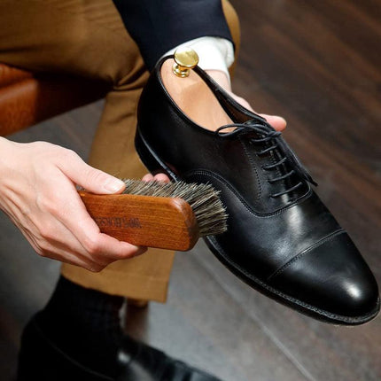 2X Horsehair Shoe Brush Wood Handle Leather Boots Daubers Applicators Cleaning - Aimall