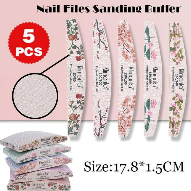 5Pcs Flower Nail Files Sanding Buffer 80-240 Grit Professional Manicure Pedicure - Aimall