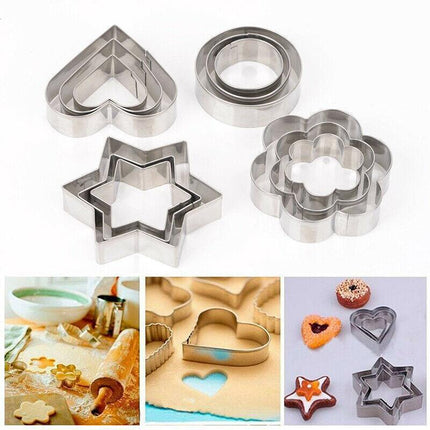 12Pcs Stainless Steel Cookie Biscuit DIY Mold Star Heart Cutter Baking Mould AU - Aimall
