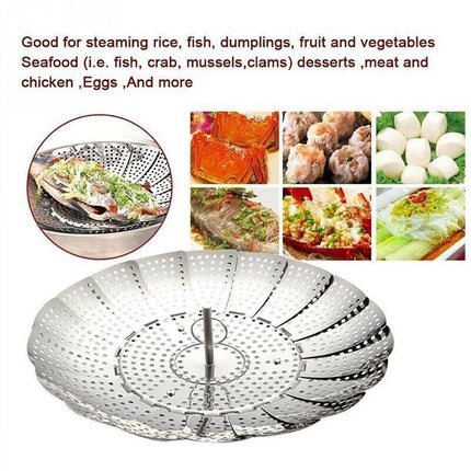 26CM Steam Vegetable Basket Stainless Steel Tray Mesh Cook Dish Folding Steamer - Aimall