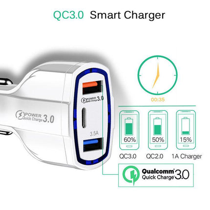 3 Port USB PD Quick Fast Car Charger QC3.0 Adapter Cigarette Lighter Socket AU - Aimall