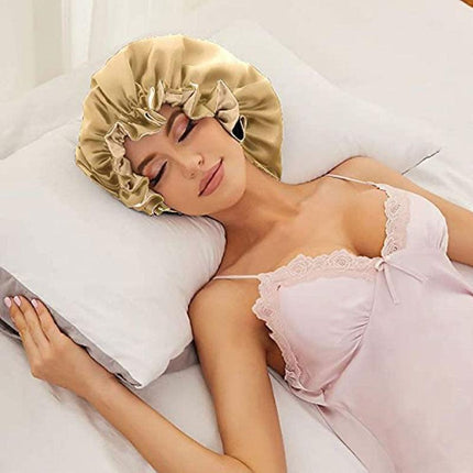 Women's Sleep Cap Elastic Satin Bonnet Wide Band Curly Hair Pure Sleeping Hat AU - Aimall