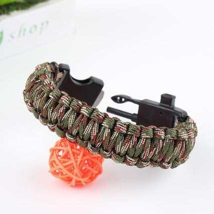 Outdoor Emergency 5 In 1 Survival Paracord Bracelet Flint Starter Whistle Compas Aimall