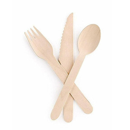 Wooden Cutlery Set Disposable Bamboo Wood Bulk Buy Forks Spoons Knives Party Eco - Aimall