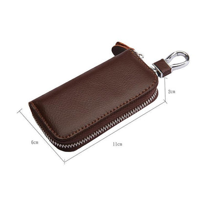 Genuine Leather Key Wallet Zipper Coin Bag Storage Card NFC Pouch Purse 4Colours - Aimall