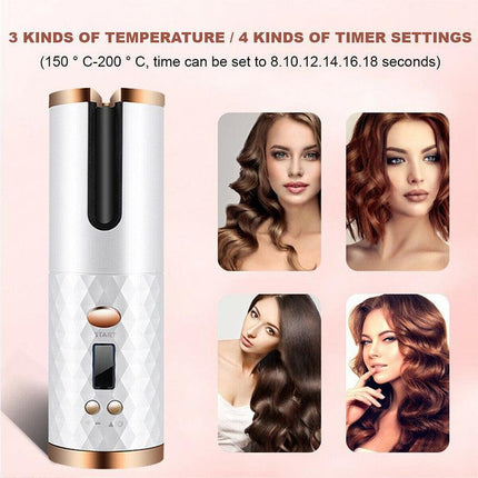 LCD Cordless Auto Rotating Hair Curler Hair Waver Curling Iron Wireless Ceramic - Aimall
