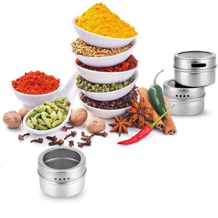 12PCS Kitchen Magnetic Spice Jars Pot Holders Storages Rack Herb Stainless Steel - Aimall