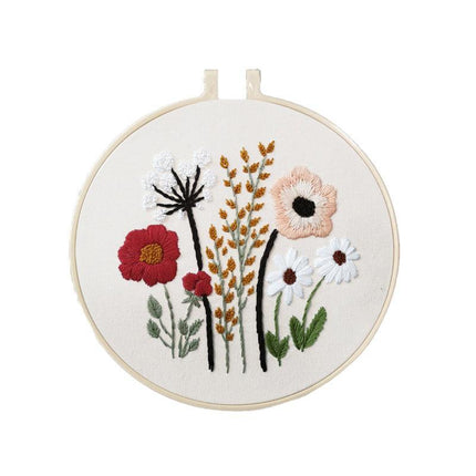 DIY Flowers Pattern Embroidery Kits Craft Beginner Needlepoint Hoop Cross Stitch - Aimall