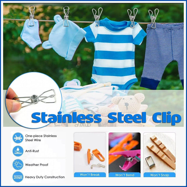 60-360X Stainless Steel Pegs Clothes Hanging Clips Pins Laundry Windproof Clamp Aimall