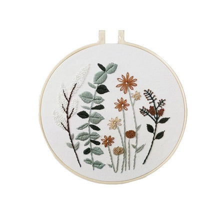 DIY Flowers Pattern Embroidery Kits Craft Beginner Needlepoint Hoop Cross Stitch - Aimall