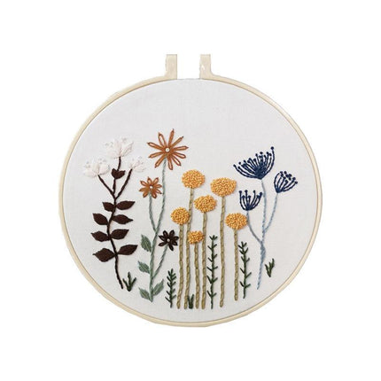 DIY Flowers Pattern Embroidery Kits Craft Beginner Needlepoint Hoop Cross Stitch - Aimall