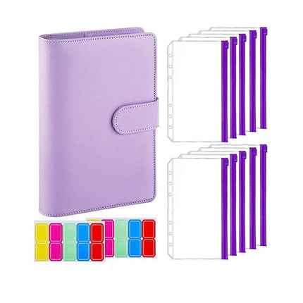A6 PU Leather Binder Cover Binder Pockets Cash Envelope Wallet Planner Notebooks - Aimall