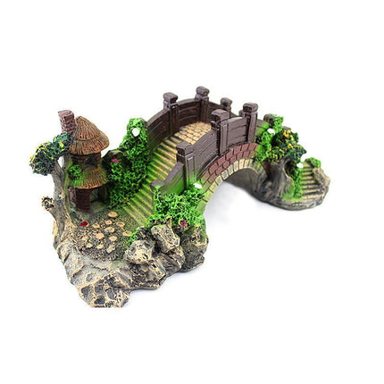 Aquarium Fish Tank Ornament Bridge Resin Rock Pavilion Tree Landscape Decoration - Aimall